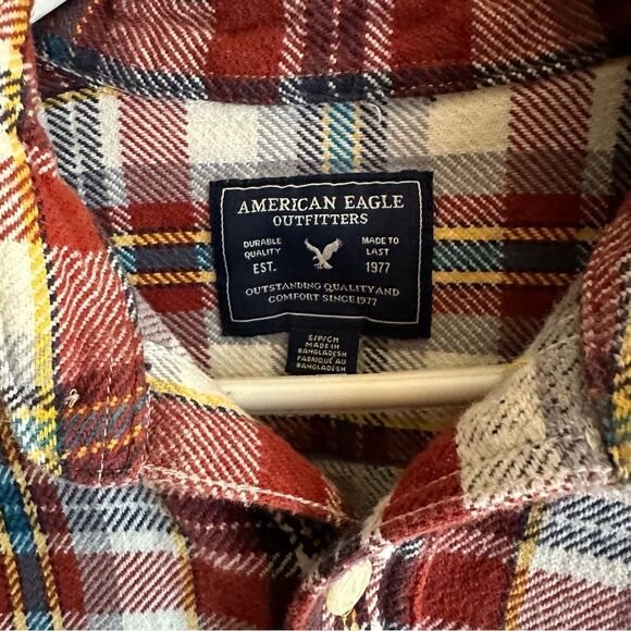 AMERICAN EAGLE WOMEN'S FLANNEL SHIRT RED PLAID VINTAGE BOYFRIEND BUTTON UP SZ SM - Picture 6 of 9